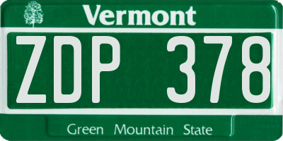 VT license plate ZDP378