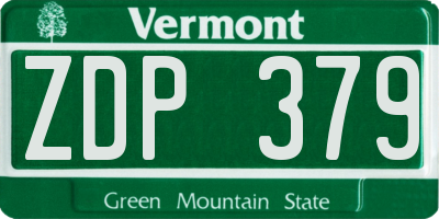 VT license plate ZDP379
