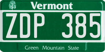 VT license plate ZDP385