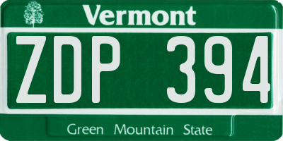 VT license plate ZDP394
