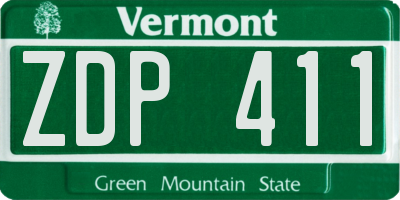 VT license plate ZDP411