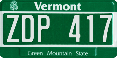 VT license plate ZDP417