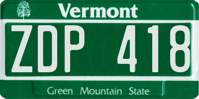 VT license plate ZDP418