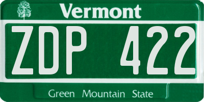 VT license plate ZDP422