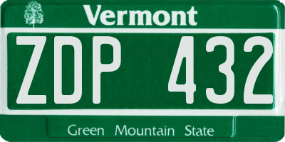 VT license plate ZDP432