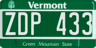 VT license plate ZDP433