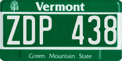VT license plate ZDP438