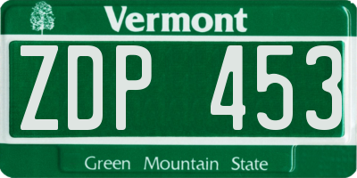 VT license plate ZDP453