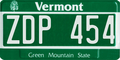 VT license plate ZDP454