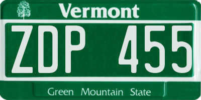 VT license plate ZDP455