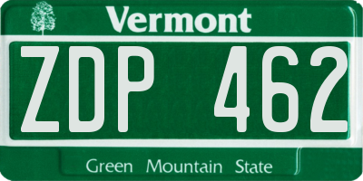 VT license plate ZDP462