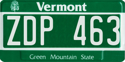 VT license plate ZDP463