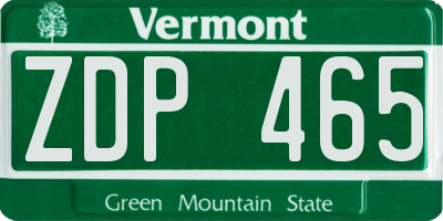 VT license plate ZDP465