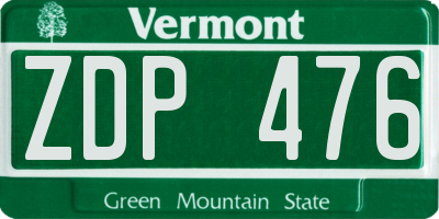 VT license plate ZDP476