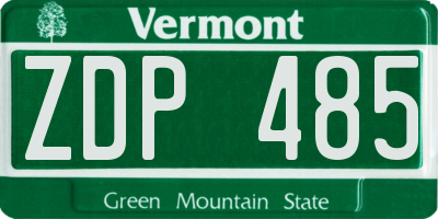 VT license plate ZDP485