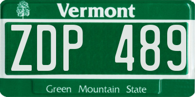 VT license plate ZDP489