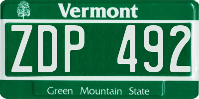 VT license plate ZDP492
