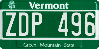 VT license plate ZDP496