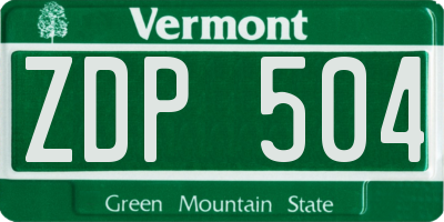 VT license plate ZDP504