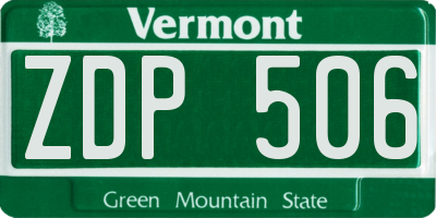VT license plate ZDP506