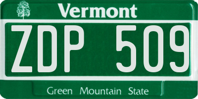 VT license plate ZDP509