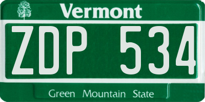 VT license plate ZDP534