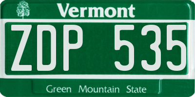 VT license plate ZDP535