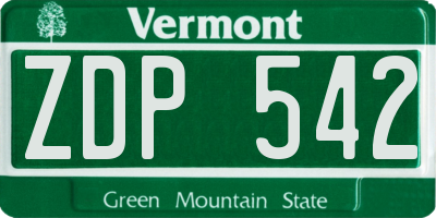 VT license plate ZDP542