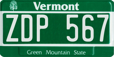 VT license plate ZDP567