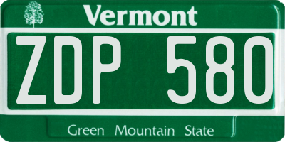 VT license plate ZDP580