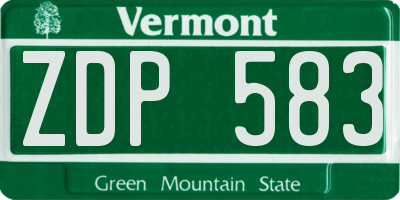VT license plate ZDP583