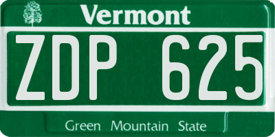 VT license plate ZDP625