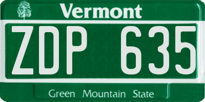 VT license plate ZDP635