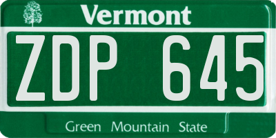 VT license plate ZDP645