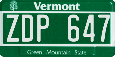 VT license plate ZDP647