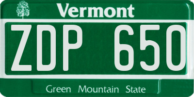 VT license plate ZDP650