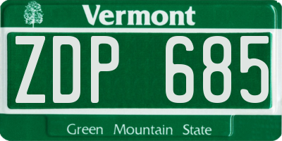 VT license plate ZDP685
