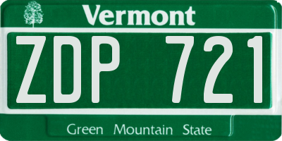 VT license plate ZDP721