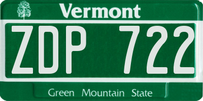 VT license plate ZDP722