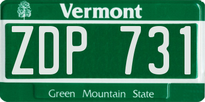 VT license plate ZDP731