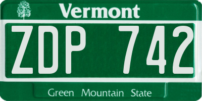 VT license plate ZDP742