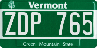VT license plate ZDP765