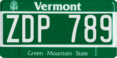 VT license plate ZDP789