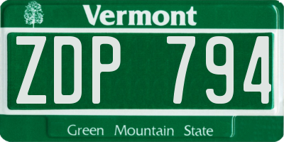 VT license plate ZDP794