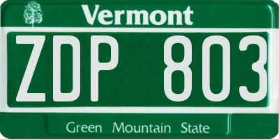 VT license plate ZDP803