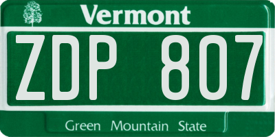VT license plate ZDP807