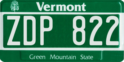 VT license plate ZDP822