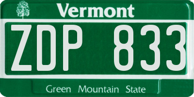 VT license plate ZDP833