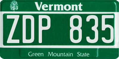 VT license plate ZDP835