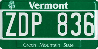 VT license plate ZDP836